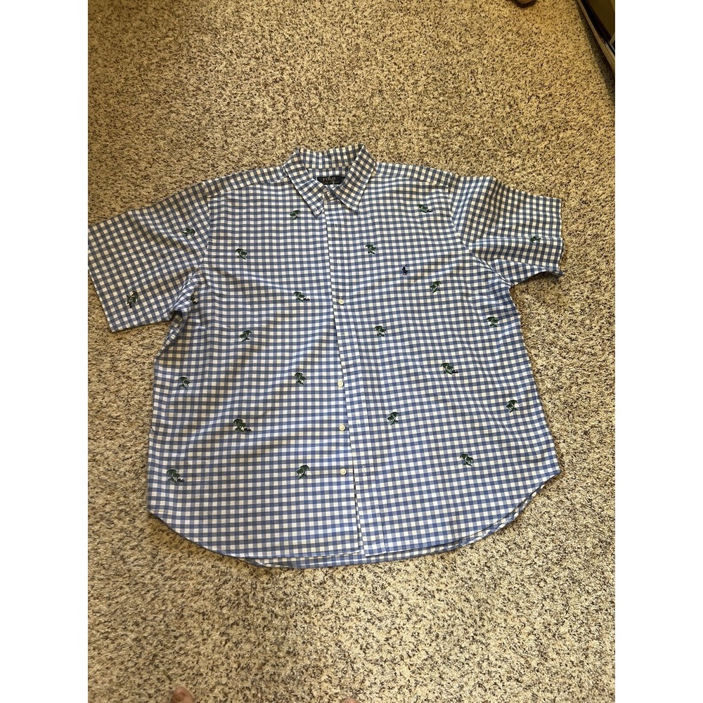 Polo Ralph Lauren Men's Shirt SZ 2XB 2TG Short Sleeves Cotton Plaid Blue White